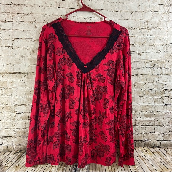 Sleep top long sleeve lace w floral print xxl intimates holiday valentines red - Picture 2 of 8